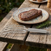 Fourchette de rôtissoire à 4 dents en acier inoxydable de qualité alimentaire, outil de levage pour barbecue, dinde, bœuf, four et grillades en extérieur