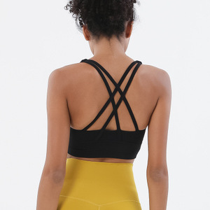 <span class=keywords><strong>Lulu</strong></span>, gran oferta, sujetador de Yoga de talla grande, Color sólido, espalda cruzada, ropa de gimnasio, corto de Yoga Top, sujetador deportivo para mujer - Product Image 3