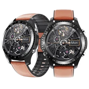 Klassiek Rond Scherm Smart Watch Lederen Band Hartslagmeter Smartwatch Met Lichaamstemperatuur Sensor