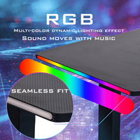 Bureau de jeu électrique réglable en hauteur avec texture en fibre de carbone, pieds droits, LED RGB et plateau de table