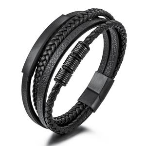 Nouveau bracelet en cuir multi-couches tressé en acier inoxydable avec breloque religieuse pour homme – Cadeau - Product Image 1