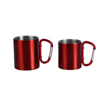 Mug isotherme portable en acier inoxydable à double paroi avec poignée et mousqueton, 200 ml et 300 ml, pour camping, voyage, café et lait
