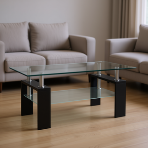 Tavolino da caffè in vetro temperato 37,4x21,7x15,7 pollici in nero, mobili moderni per soggiorno - Product Image 2