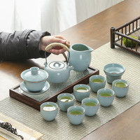 Service à thé Kung Fu Ru Kiln pour la maison – Théière en céramique, bol à couvercle, tasses à thé, plateau à thé – Coffret cadeau d'affaires de luxe léger Dehua