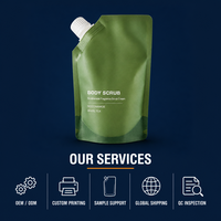 Sachet d'emballage souple à bec verseur pour gommage corporel, 250 ml (8,45 fl oz), 180 microns, vert/blanc, OPP/NY/PE, finition mate, imperméable