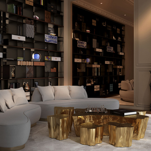 Đánh Bóng Đúc Brass Bàn Cà Phê Thiết Lập Hiện Đại Trắng Gốc Bàn Cà Phê Khắc Vàng Thiết Kế Cây Mạ Vàng Cơ Sở Trang Trí - Product Image 6