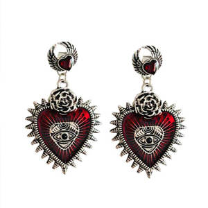 Brincos punk rock morcego gótico, brinco de olho de devil para halloween, cosplay, antigo, espinho, prata, rosa, vermelho, dia das bruxas, brincos de coração para mulheres - Product Image 4