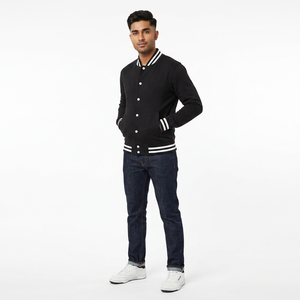 New style good customized logo Varsity Jackets for Men Stand Collar <b>Woolen</b> Fabric Casual Style CollegeBaseballjacket for men - Product Image 1