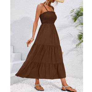 Stile <span class=keywords><strong>Hawaii</strong></span> 100% personalizzato stampato <span class=keywords><strong>Aloha</strong></span> donna Rayon lino cinturino sottile lungo Maxi abito a righe da spiaggia - Product Image 5