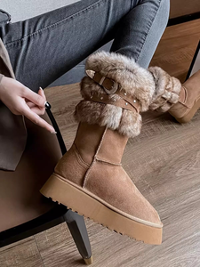 Chaussures pour femmes, nouveau style, antidérapantes, bottes de neige chaudes, bottes en fourrure douces et chaudes de haute qualité, bottes mi-mollet à enfiler, chaussures de créateur - Product Image 4