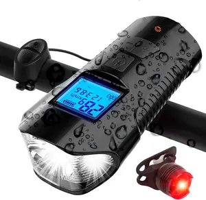 방수 자전거 스톱워치 LED 빛과 꼬리 빛 LCD 컴퓨터 USB 충전식 시끄러운 자전거 벨