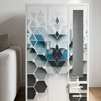 Armoire en acier bleu-noir à motif hexagonal diamanté, 3 portes coulissantes avec miroir et 2 tiroirs, placard métallique pour chambre à coucher