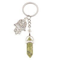 Porte-clés en cristal naturel, colonne hexagonale, main de Fatima Hamsa, pendentif amulette, breloque en pierre précieuse, décoration de sac, porte-clés