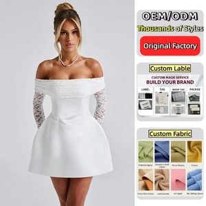 Vestido Corto de Encaje <span class=keywords><strong>Blanco</strong></span> con Hombros Descubiertos, Estilo Corsé de Satén, para Fiesta, Despedida de Soltera, Cóctel, para Mujer - Product Image 1