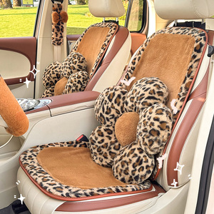 Coussin de siège de voiture imprimé léopard, ensemble de housses de siège épaisses en peluche pour l'hiver, pour la décoration intérieure de voiture - Product Image 2