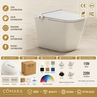 WC moderne allongé à poser au sol avec siège chauffant, télécommande, chasse d'eau à jet siphonique, double chasse, réservoir encastré, pour bureau
