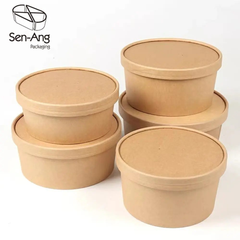 SenAng07 Hộp Đựng Dùng Một Lần Để Cất Đồ Ăn Bằng Giấy Kraft Đựng Salad Hộp Đựng Cốc Có Nắp Đậy Bát Giấy Đựng Súp Vuông