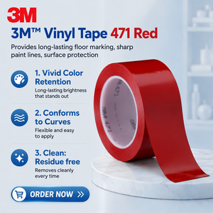 Red 3M 471 PVC Tape Vinyl Tape Rubber Adhesive for Floor Marking Paint Masking Safety 0.14mm Thickness Residue Free - Product Image 1