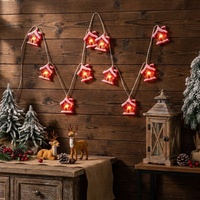 Guirlande lumineuse LED rouge pour cabane, 10 LED haute luminosité, alimentée par piles, avec décorations de maisons enneigées pour la décoration de Noël