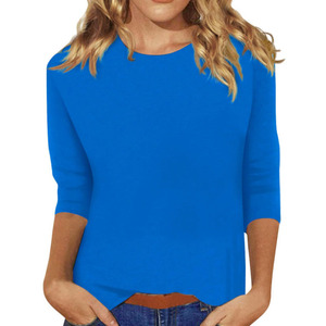 RNSHANGER, blusas y tops para mujer, moda 3/4, manga étnica, Color sólido, cuello redondo, camisetas ajustadas, blusa informal de primavera - Product Image 5