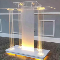 Diseño único moderno acrílico transparente podio de suelo acrílico con ruedas luces Led para sala de reuniones Iglesia