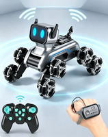 Robot chien acrobatique RC à 8 roues, double commande gestuelle et télécommande, lumières LED et musique, 18 minutes d'autonomie, cadeau pour garçons