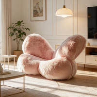 Fauteuil lounge moderne de luxe rose en forme de papillon, fauteuil moelleux en velours doux, siège d'appoint confortable, mobilier de chambre à coucher