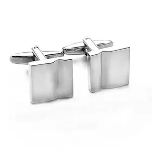 Polished Or Frosted High Quality 316l Stainless Steel Silver Square Curve Cufflink Dainty Minimalist Cufflinks Gift Men