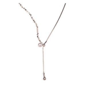 Silver Snake Bone Chain Pearl Necklace 122mm For Women Everyday Wear - Product Image 5