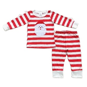 Little Boy Boutique Red stripe <b>Christmas</b> santa embroidery fall outfits wholesale <b>toddler</b> boy long sleeve child <b>pajamas</b> set - Product Image 1