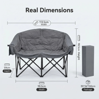 Chaise d'extérieur moderne de luxe surdimensionnée et portable à 2 places, pliable avec cadre en acier, idéale pour le jardin, la plage, le camping, la pêche et la randonnée