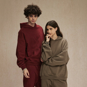 Ensemble de sweat-shirts à capuche surdimensionnés, couleur unie, coton, unisexe, décontracté, streetwear d'automne, manches régulières, design avec poche - Product Image 1