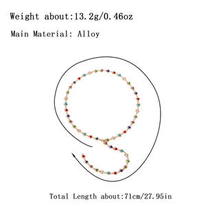 قلادة مجوهرات عصرية بوهيمية كلاسيكية على شكل حرف Y بسلسلة طويلة، قلادة فاخرة خفيفة وجمالية من الكريستال الملون للنساء - Product Image 5