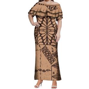 เดรสแต่งจีบสองชั้นเดรสผู้หญิงเดรสพรอมเปิดไหล่ข้างเดียวพิมพ์ลาย Tonga แบบกำหนดเองสไตล์ใหม่ - Product Image 3