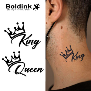 Tatouage semi-permanent Boldink personnalisé, motif couronne de roi et de reine, pour le cou et le corps, imperméable, longue durée (2 semaines), encre Jagua Juice - Product Image 1