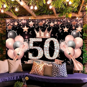Zwart Roze 18 Th Happy <span class=keywords><strong>Birthday</strong></span> Achtergrond Achtergrond Vinyl Verjaardag Opknoping Banner Achtergrond Voor Meisje Party Wall - Product Image 5