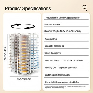 <span class=keywords><strong>Support</strong></span> rotatif pour dosettes de café <span class=keywords><strong>Tassimo</strong></span>, 52 emplacements - Organisateur en fer chromé pour la maison et la salle de pause-café - Product Image 2