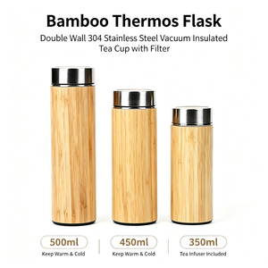 Vaso de Oficina con Cubierta de Bambú, 500 ml, Doble Pared, Acero Inoxidable 304, Aislamiento al Vacío, Botella Térmica, Infusor de Té, Filtro, Tapa de Rosca para Viaje - Product Image 6