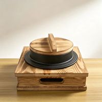 Pot en fonte épaissi anti-chaleur, bol coréen pour Bibimbap avec couvercle en bois, plateau de service, bol à soupe de soja avec base en bois