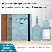 Nouvel ensemble de porte-passeport et étiquette de bagage en cuir brossé de luxe, avec blocage RFID, pour voyages