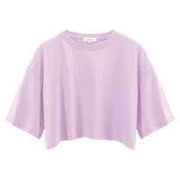 T-shirt court personnalisé de haute qualité en coton doux pour femmes, col rond, dentelle, trou, patchs de diamant, sérigraphie, haut court