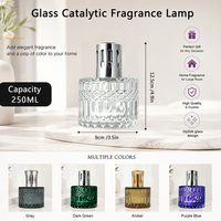 Lampe à parfum en verre texturé transparent de 250 ml avec capuchon en métal argenté, brûleur catalytique d'huiles essentielles, diffuseur d'aromathérapie pour la maison