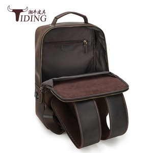 Tiding Crazy Horse Leather <b>Backpack</b> Dark <b>Brown</b> Laptop Compartment Men's Travel <b>Backpack</b> - Product Image 2