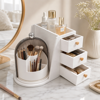 Support de rangement cosmétique en bambou haut de gamme, grand support de rangement pour maquillage détachable, organisateur de rangement avec seau rotatif pour la chambre à coucher