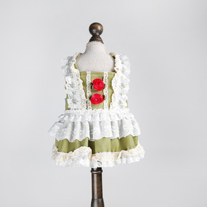 Nueva ropa de otoño/invierno para perros pequeños y cachorros, vestidos cálidos y cómodos de encaje verde rosa. - Product Image 5
