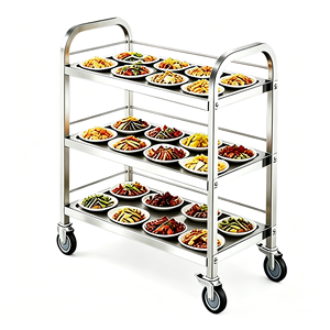 Chariot de service à boissons roulant en acier inoxydable à 3 niveaux, chariot à boissons mobile avec étagères de rangement, chariot de bar robuste pour hôtel - Product Image 1