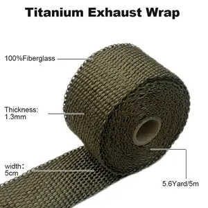 5cm*5M 29.4oz/1000gsm 5.5 Yard Roll Motorcycle Fiberglass Shield Tape Titanium Exhaust Insulating Wrap With Stainless Ties