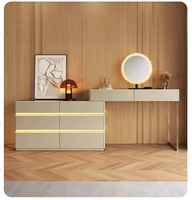 Coiffeuse moderne multifonctionnelle en bois de chêne massif pour chambre à coucher, avec éclairage LED, tiroirs, pliable et murale en acier inoxydable