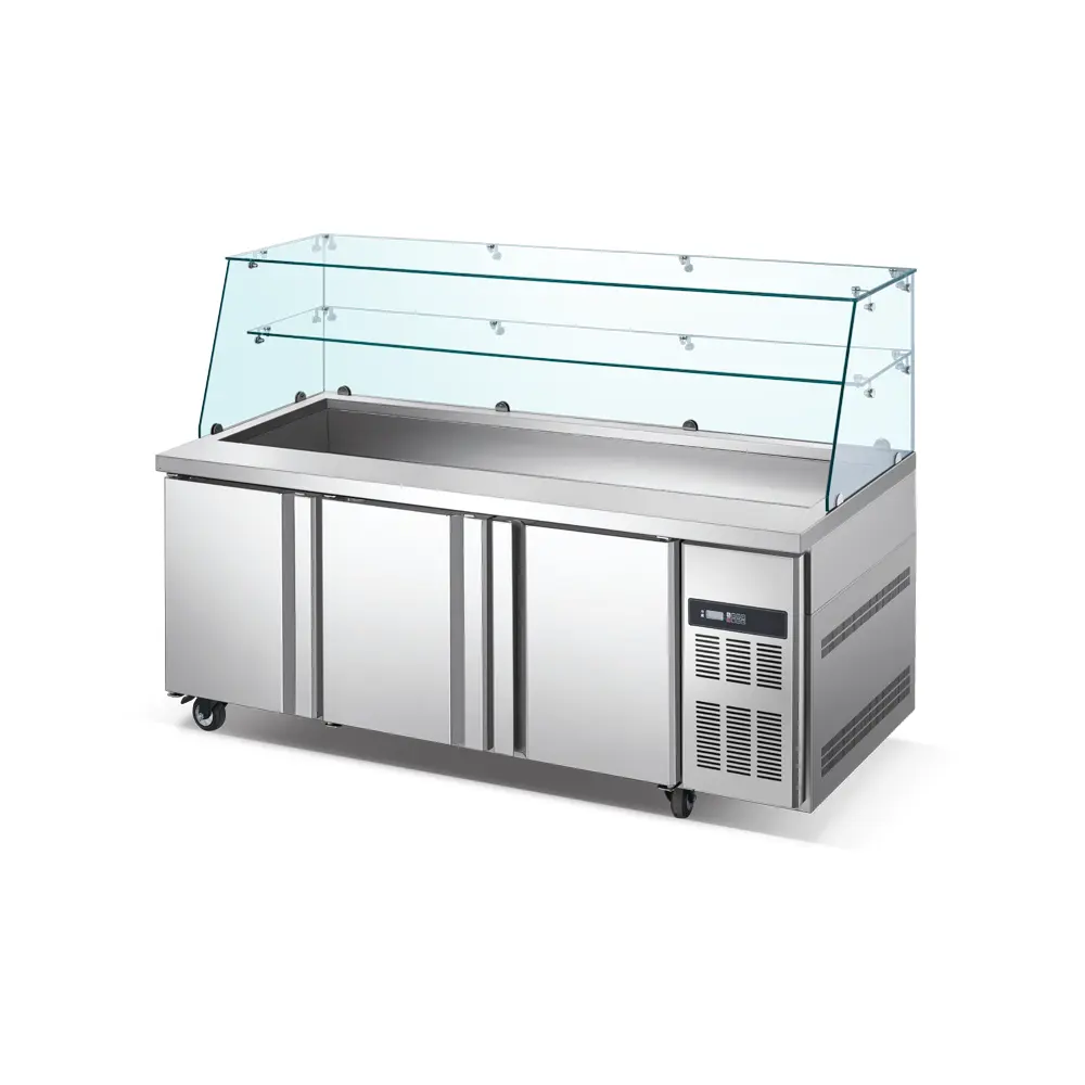 Nhà Máy Bán buôn giá thương mại dưới truy cập tủ lạnh salad Bar truy cập salad hiển thị tủ lạnh với Glass Bìa