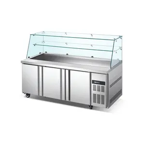 Toptan fabrika fiyat ticari tezgah altı buzdolabı cam kapaklı salata barı sayaç salata ekran buzdolabı